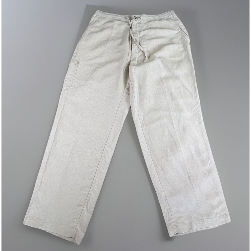 John Henry Pants Men XL 40-42 Beige Linen Blend Cargo Relaxed Coastal Minimalist
